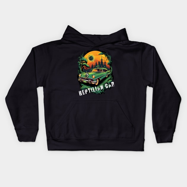 reptilian car Kids Hoodie by FehuMarcinArt